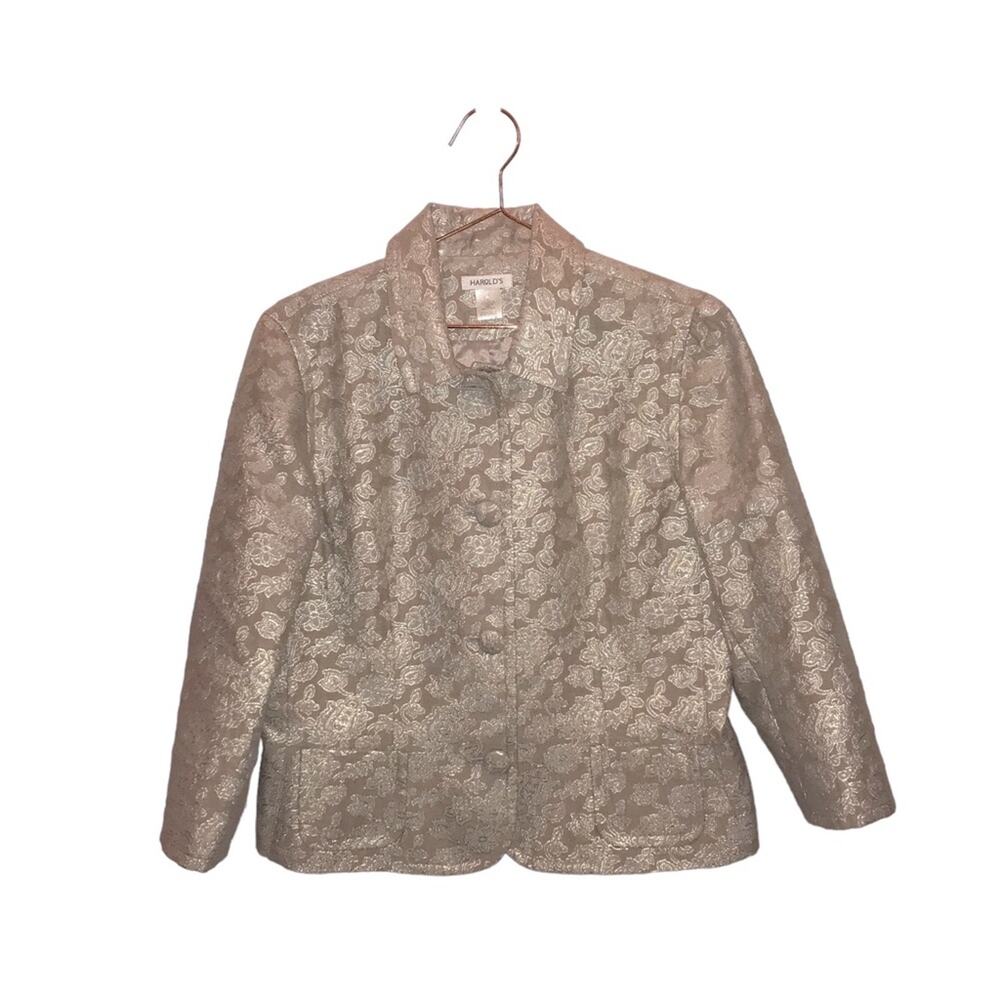 Harold’s gold shimmer floral tapestry jacket blazer size 12